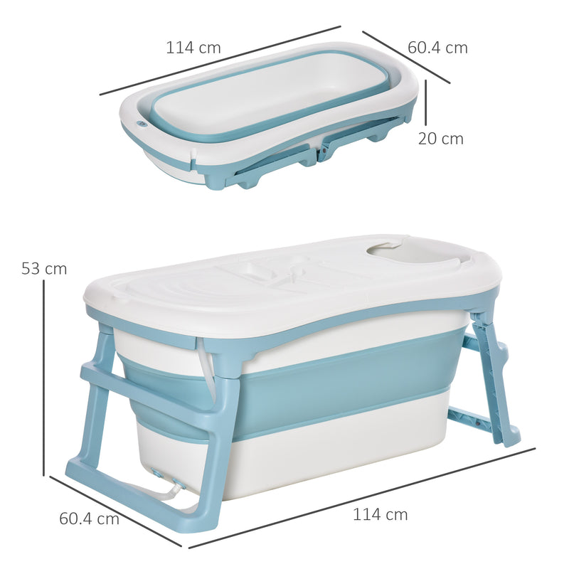 Vaschetta Bagnetto per Bambini 114x60,4x53 cm Antiscivolo Pieghevole Blu Bianco-3