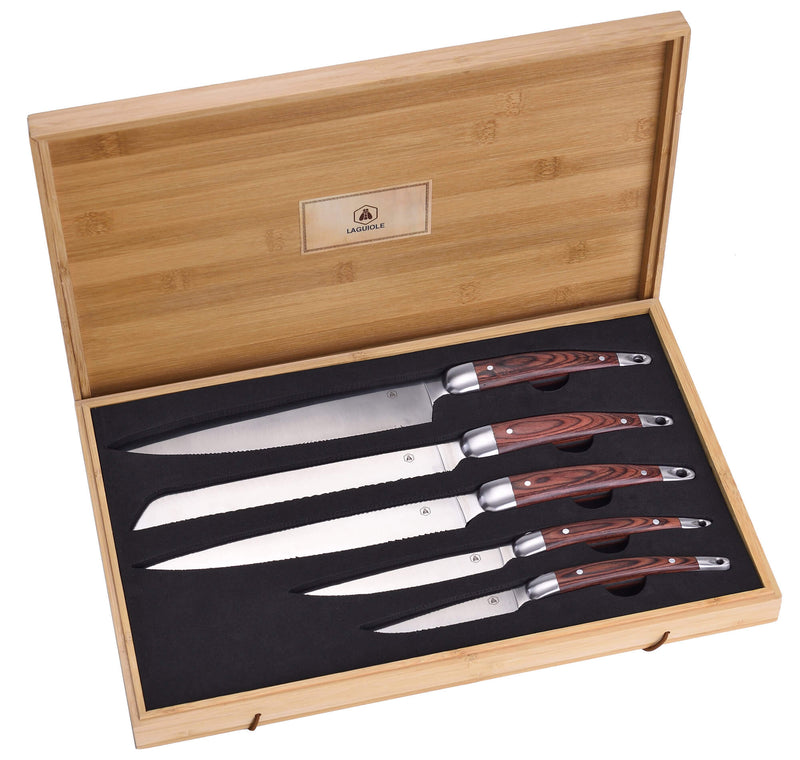 Set 5 Coltelli Chef Manico in Legno con Custodia-2