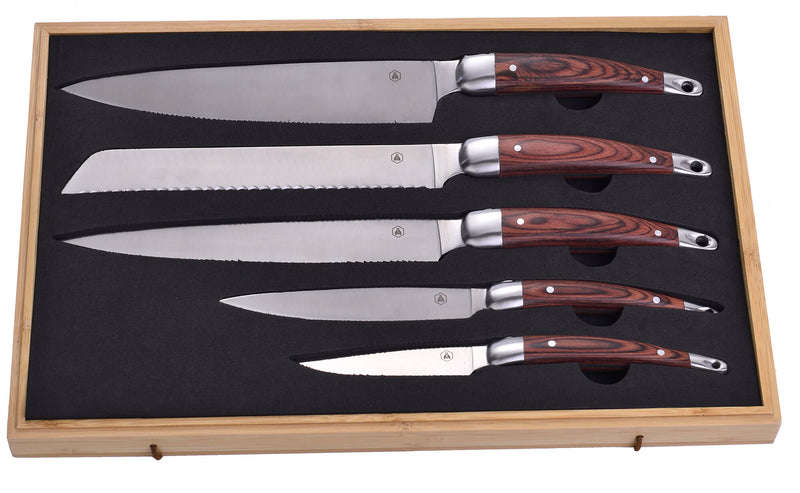 Set 5 Coltelli Chef Manico in Legno con Custodia-3