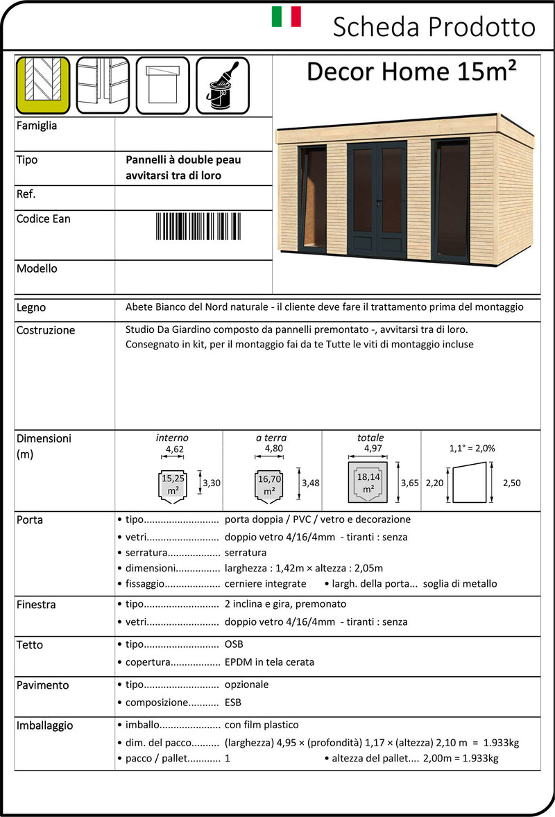 Casetta Abitabile da Giardino 4,97x3,65m Senza Pavimento con Pareti Isolanti Decor Home 15m²-6