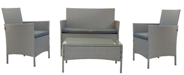 Garden Lounge Set Sofa 2 Sessel und Couchtisch aus grauem Rattan online