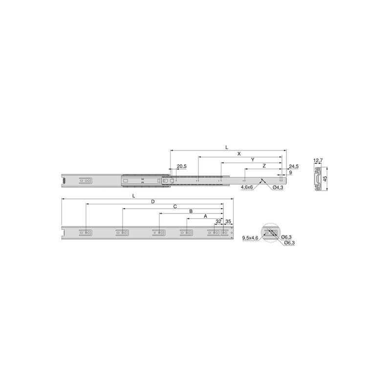 Guide a Sfera per Cassetti ad Estrazione Totale H45 mm L350 Zincato Bianco Acciaio Emuca-2