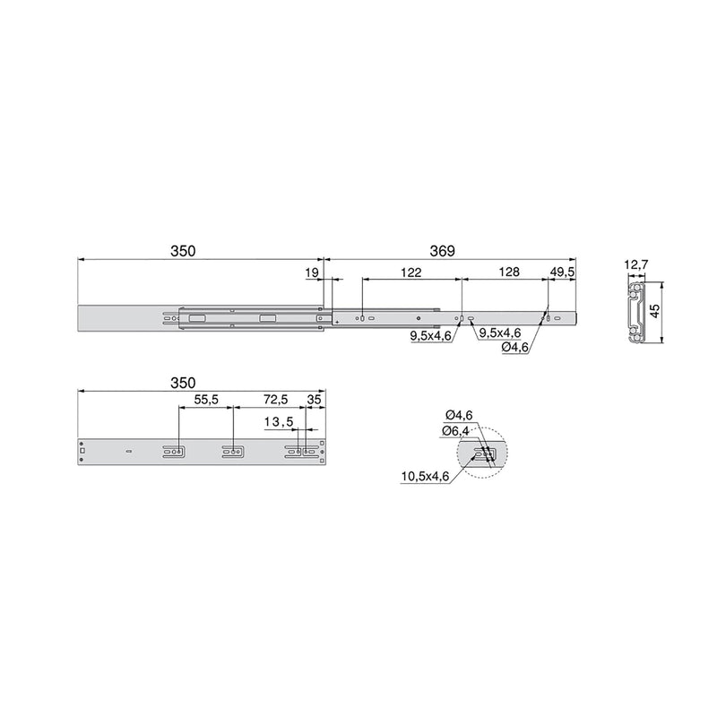 Guide a Sfere per Cassetti con Estrazione Totale H45 mm L350 Zincato Bianco Acciaio Emuca-2