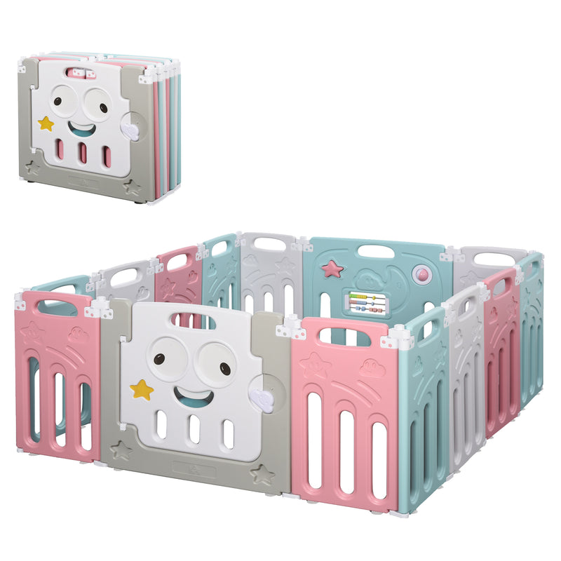 Box Recinto Attività per Bambini 149x155x64 cm in Plastica  Azzurro Bianco e Rosa-4