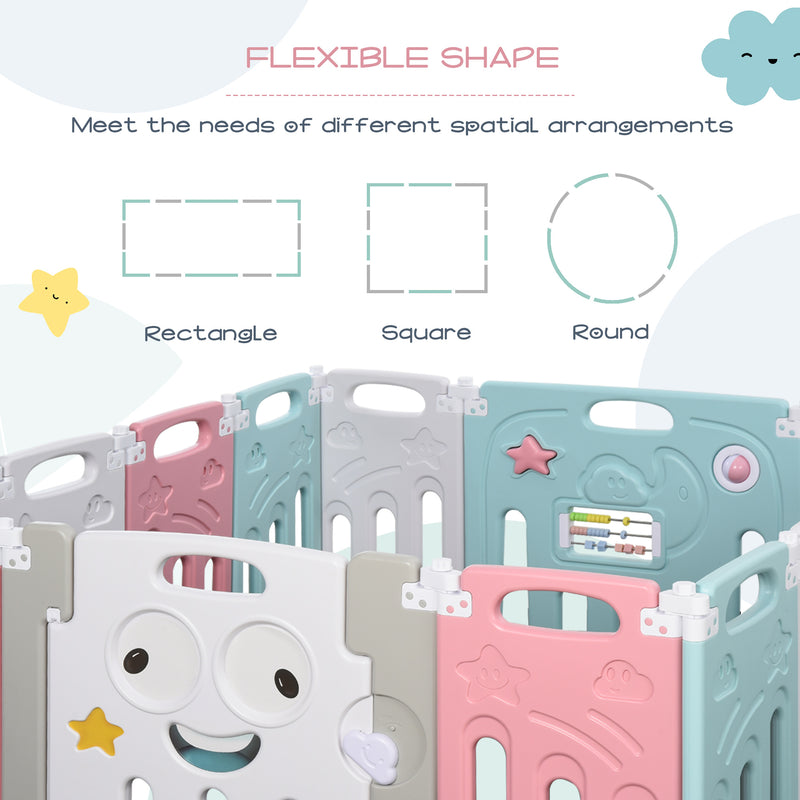 Box Recinto Attività per Bambini 149x155x64 cm in Plastica  Azzurro Bianco e Rosa-5