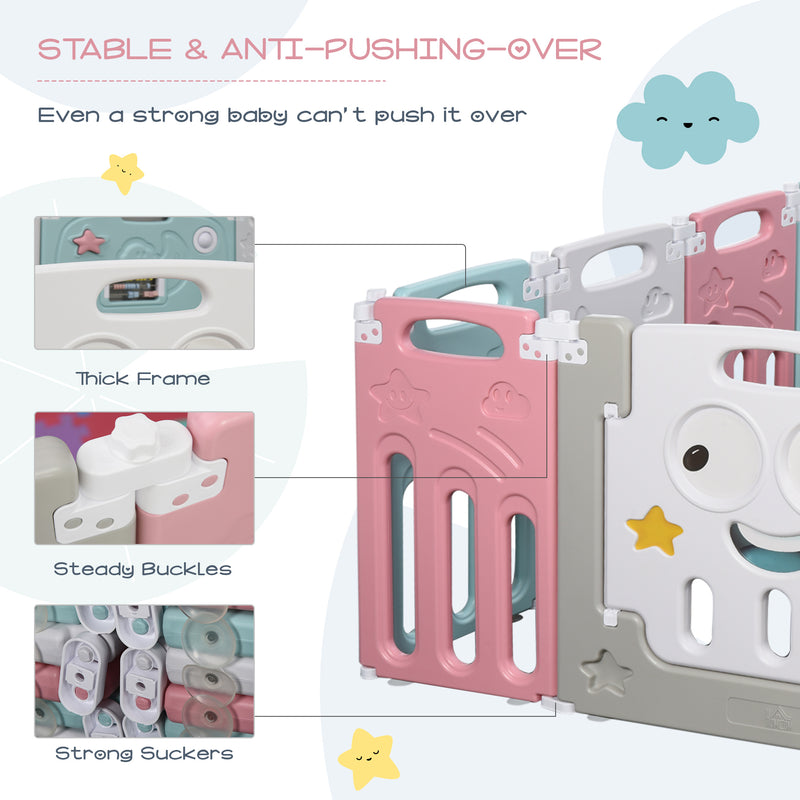 Box Recinto Attività per Bambini 149x155x64 cm in Plastica  Azzurro Bianco e Rosa-8