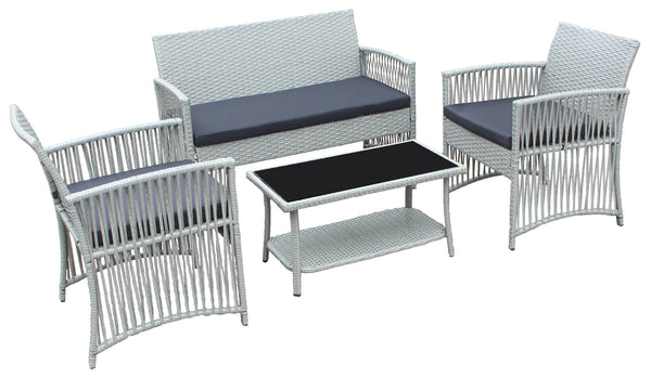 Garden Lounge Set Sofa 2 Sessel und Couchtisch aus grauem Rattan sconto