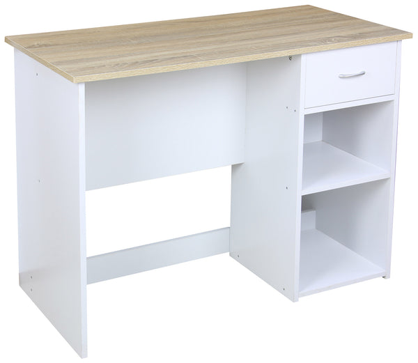 sconto Schreibtisch 80 x 40 x 75 cm in weißer Spanplatte und Sonoma