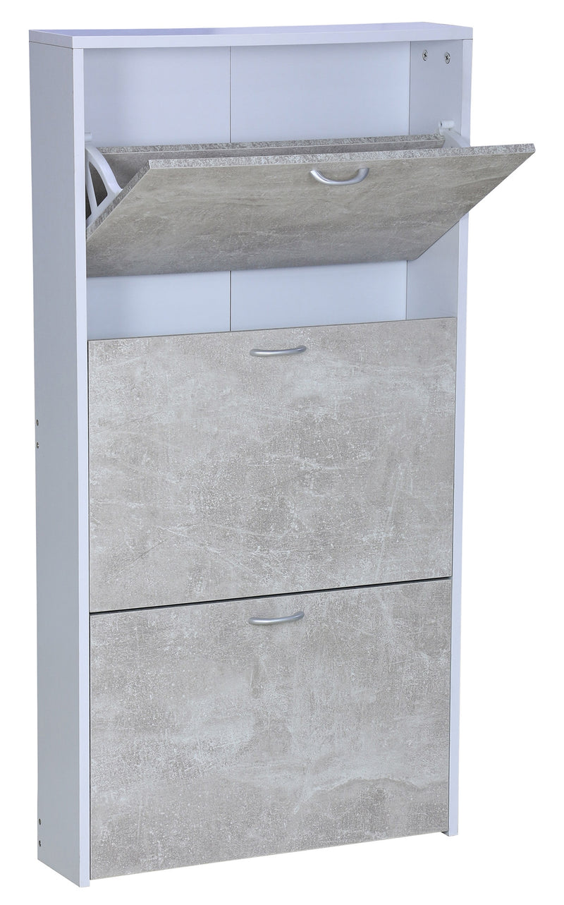 Mobile Scarpiera 3 Ante 60x14,5x116 cm in Legno Truciolare Bianco e Cemento-1