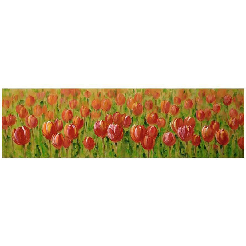 Quadro dipinto fiori rosso rettangolarecm 50x150x3-1