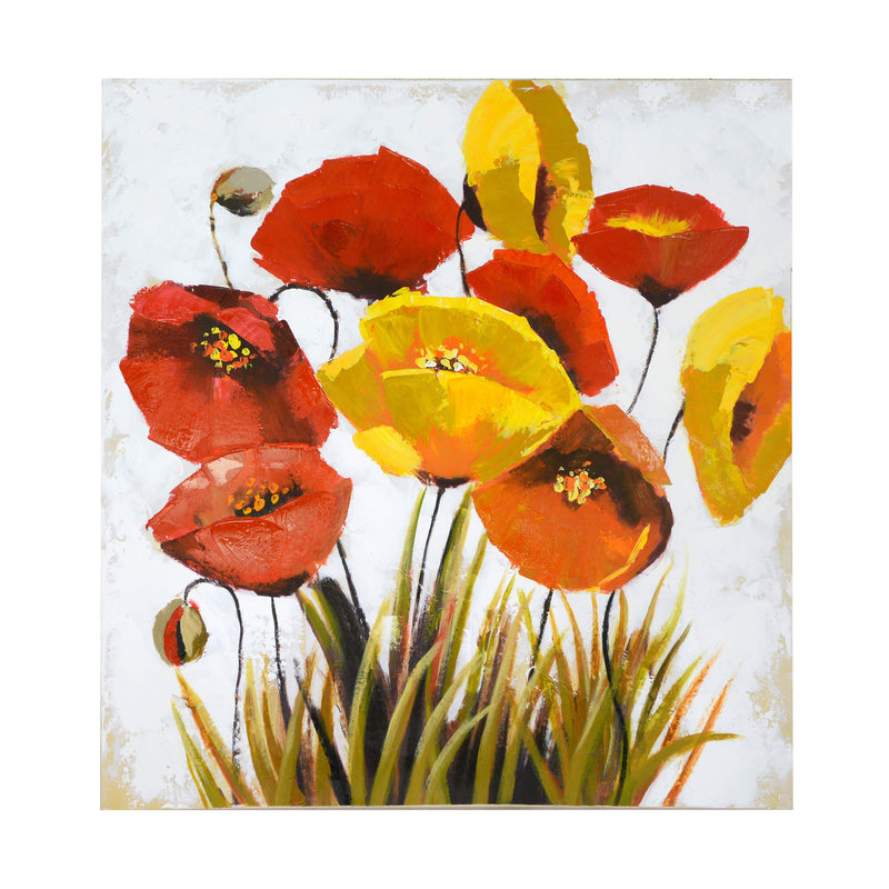 Quadro dipinto papaveri e fiori gialli cm 80x80x4-1