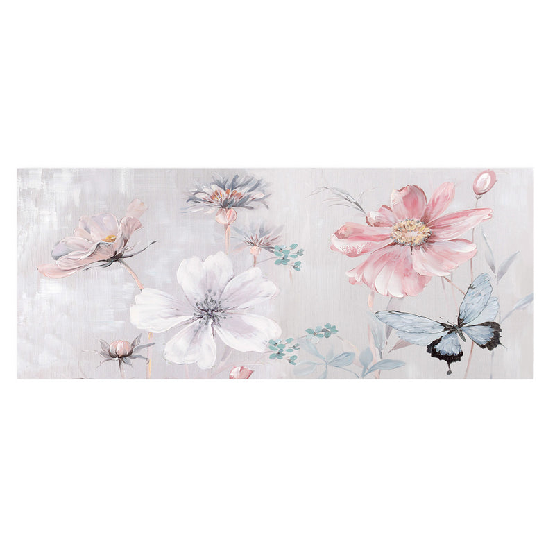 Quadro ad olio fiori rosa rettangolare cm 55x135x3-1