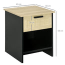 Comodino 1 Cassetto 1 Ripiano 40x40x50 cm in Legno e Rattan Nero e Naturale-3