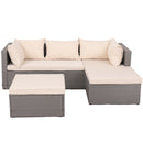 Set Salotto Divano da Giardino con Pouf Contenitore in Polyrattan Beige-1