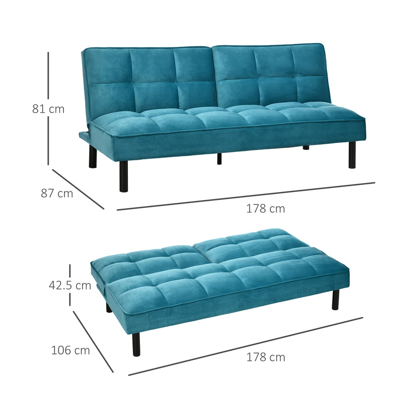 Divano Letto 3 Posti Matrimoniale 178x87x81 cm  in Tessuto Effetto Velluto Verde-3