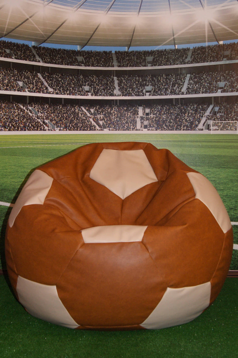 Poltrona a Sacco Pouf Ø100 cm in Similpelle Baselli Pallone da Calcio Marrone e Caffè-2