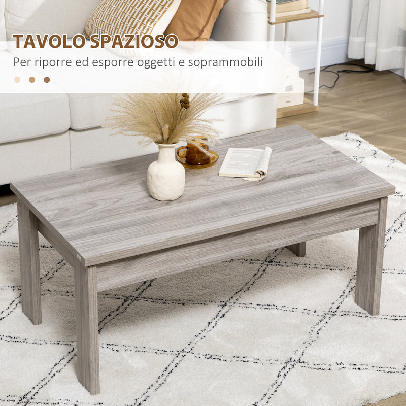 Tavolino da Caffè  100x55x45 cm con Piano Rettangolare e 4 Gambe in Truciolato Grigio-5