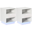 Set 2 Comodini con LED 40x40x55 cm 2 Ripiani 1 Cassetto in Truciolato Bianco-1