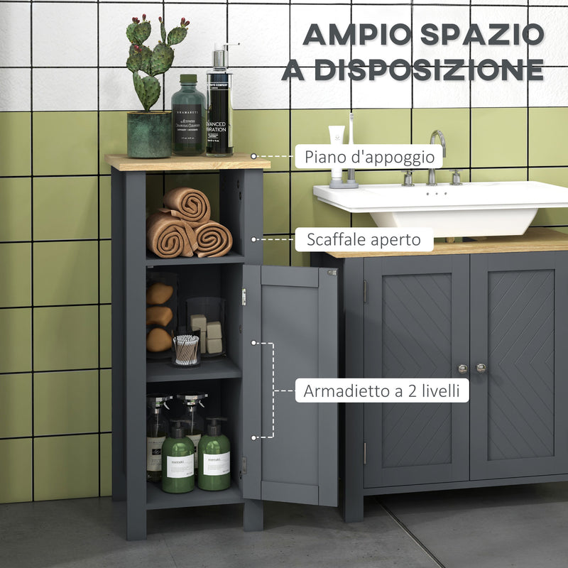 Mobile Bagno Salvaspazio 1 Anta 1 Ripiano 32x30x80 cm in Legno Truciolare e MFD Grigio-4