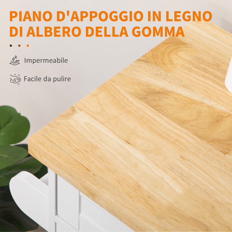 Carrello da Cucina 109x40x89 cm con Ruote in Legno Bianco-7