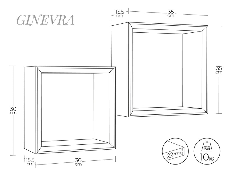 Set 2 Mensole Cubo da Parete Quadrato in Fibra di Legno Ginevra Nero-4