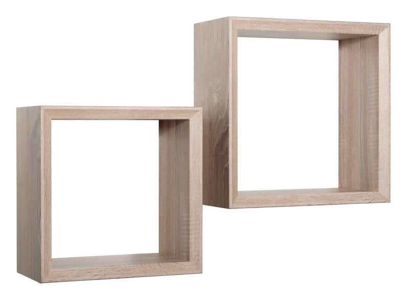 Set 2 Mensole Cubo da Parete Quadrato in Fibra di Legno Ginevra Rovere Sagerau-1