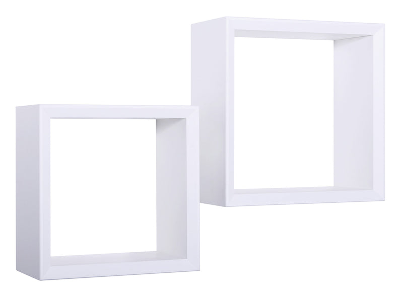 Set 2 Mensole Cubo da Parete Quadrato in Fibra di Legno Ginevra Bianco-1