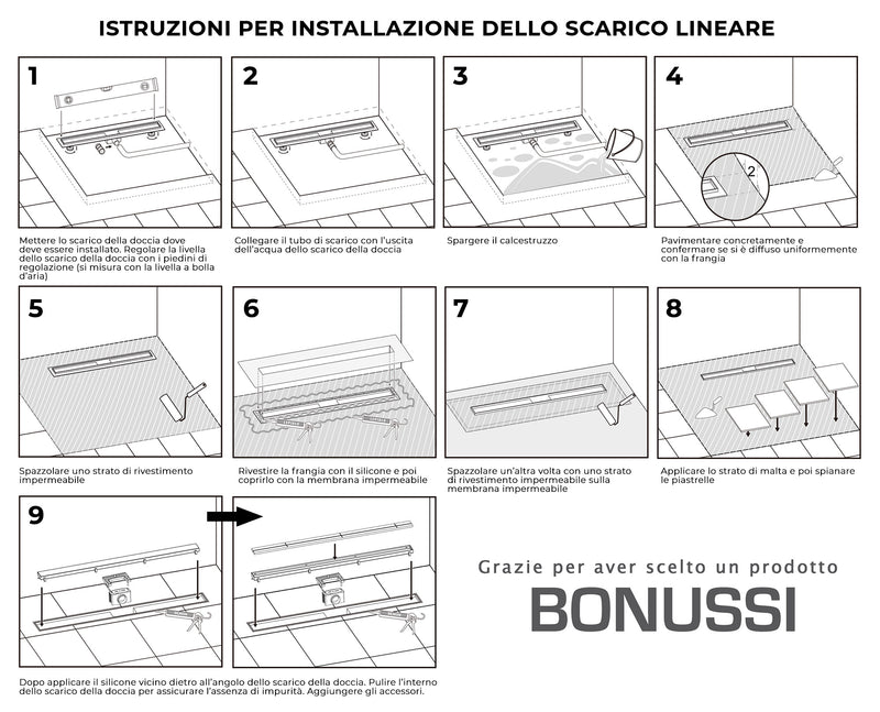 Canalina di Scarico Piastrellabile in Acciaio Inox a Pavimento Bonussi Varie Misure-8