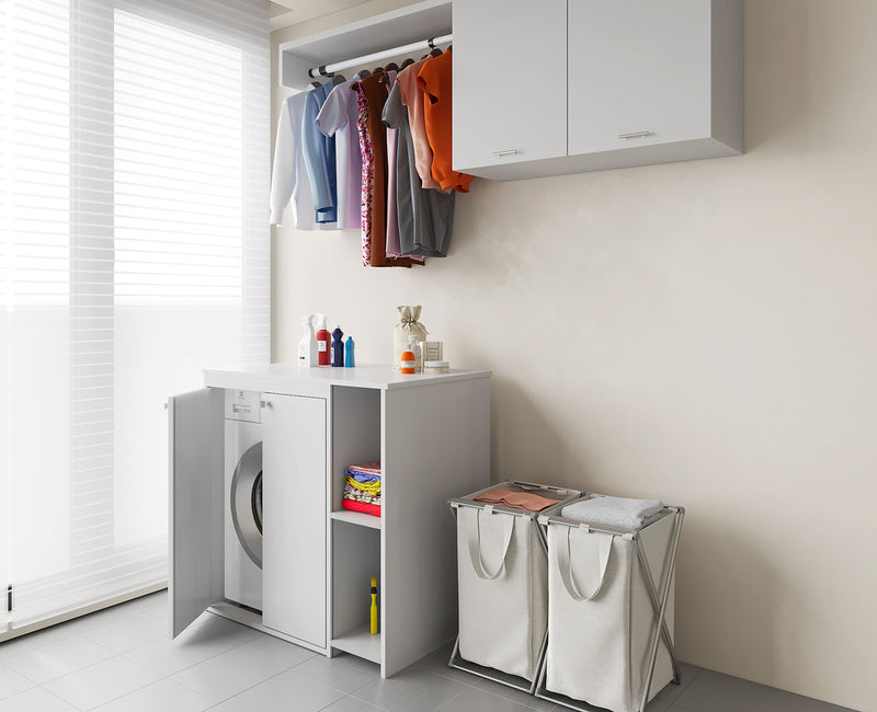 Coprilavatrice da Esterno in PVC 95x60x94 cm 2 Ante con Ripiani Laterali Laundry Bianco-3