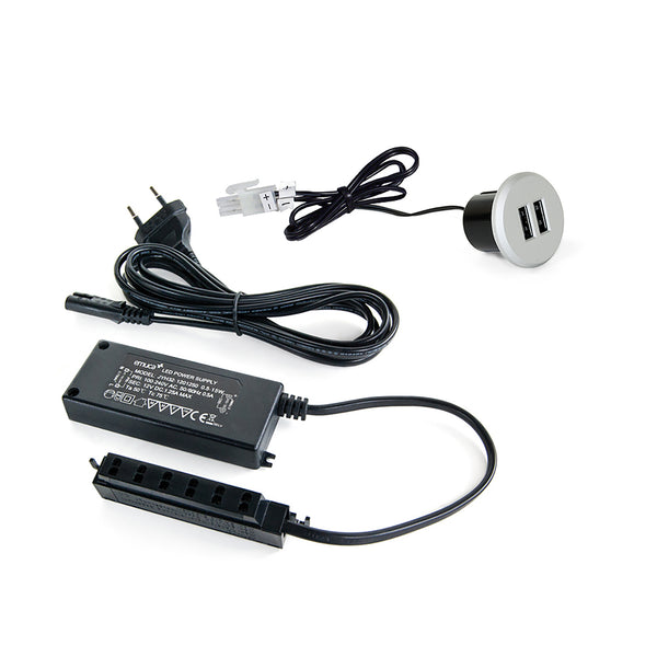 online Emuca Runder Einbaustecker 2 USB-Buchsen 37 mm Metallgrauer Kunststoff