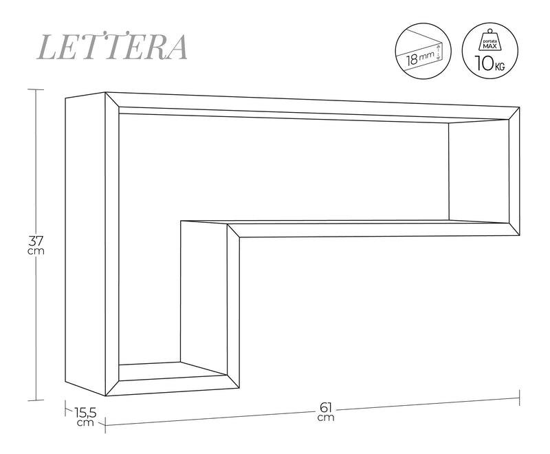 Mensola da Parete a Forma di L 61x37x15,5 cm in Fibra di Legno Lettera Marrone Talpa-4