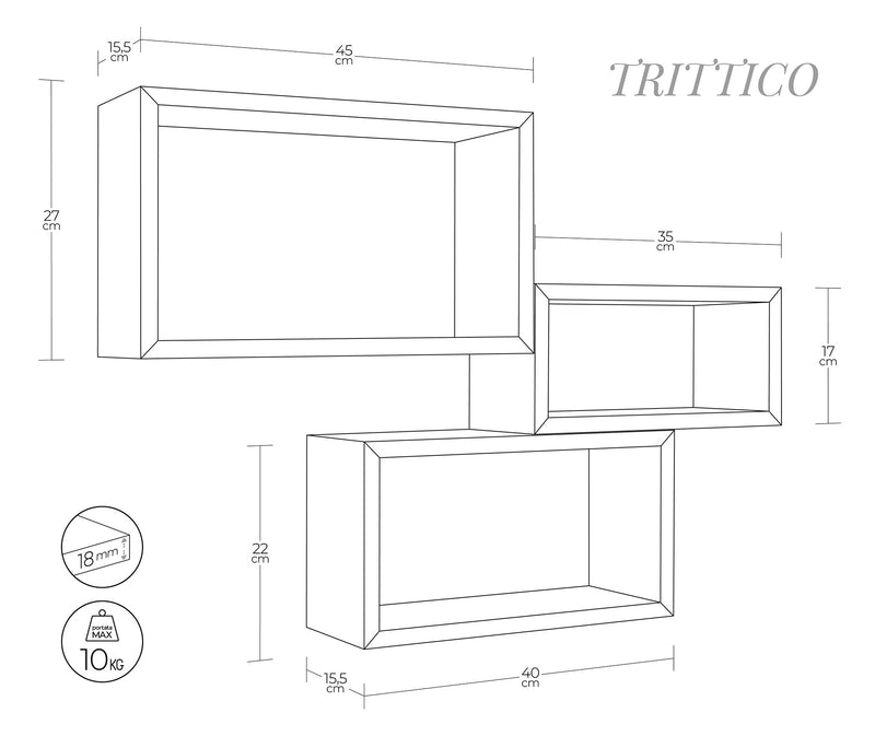 Set 3 Mensole da Parete Rettangolare in Fibra di Legno Trittico Marrone Talpa-3