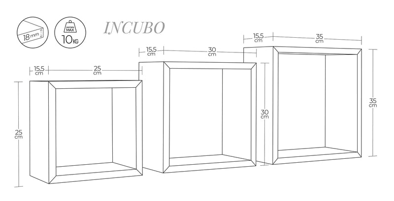 Set 3 Mensole da Parete Cubo in Fibra di Legno Incubo Rovere Imperiale-5