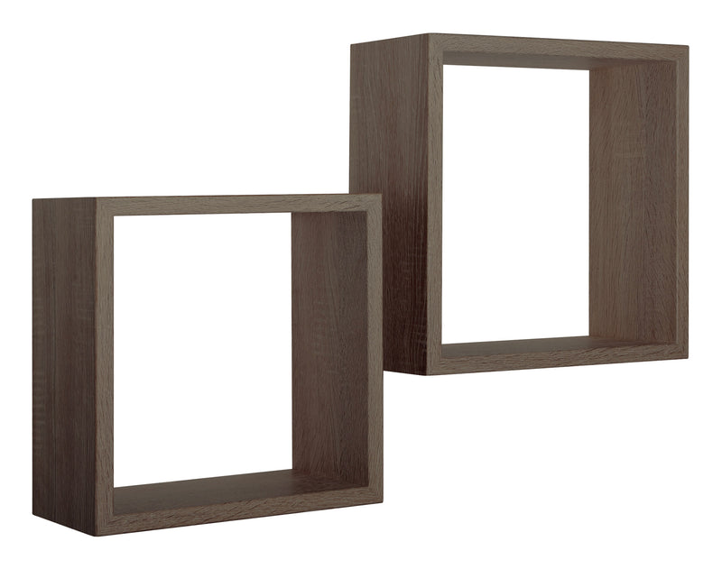 Set 2 Mensole Cubo da Parete Quadrato in Fibra di Legno Q-Bis Noce-1