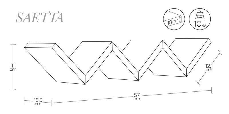 Mensola da Parete Libreria Zigzag 56x15,5 cm in Fibra di Legno Saetta Wengè-3