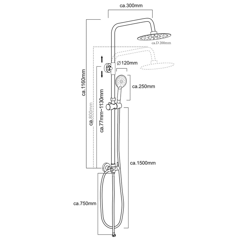 Saliscendi Asta con Soffione Ø20 cm e Doccetta in Acciaio Bonussi Cody Cromato-3