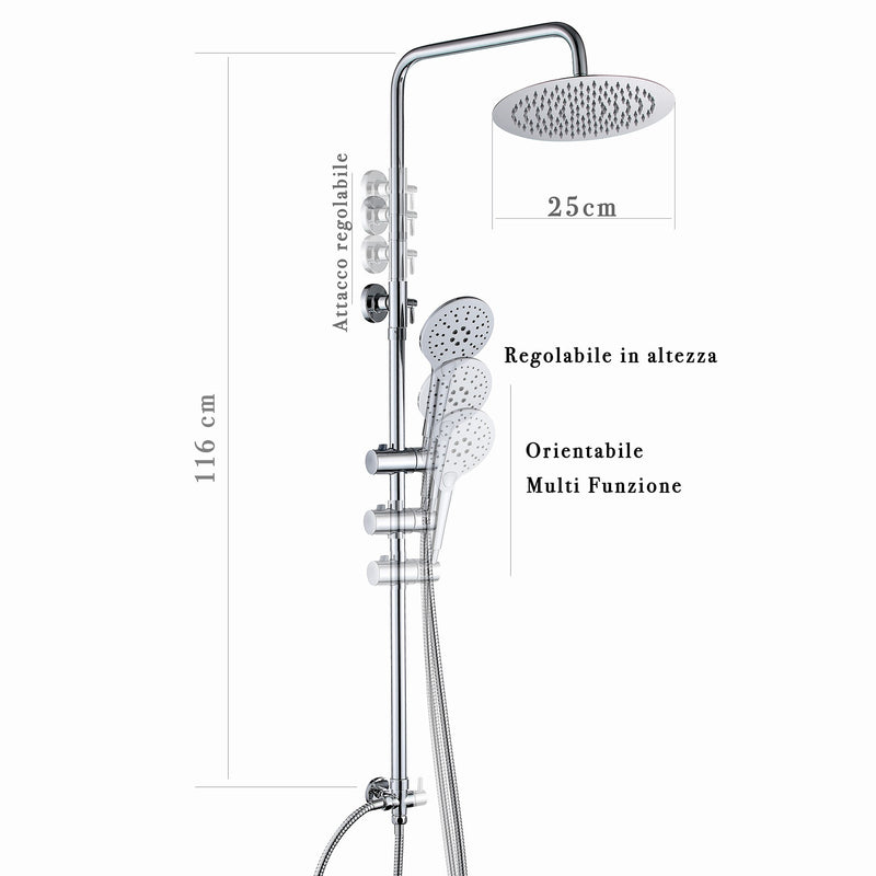 Saliscendi Asta con Soffione Ø20 cm e Doccetta in Acciaio Bonussi Cody Cromato-5