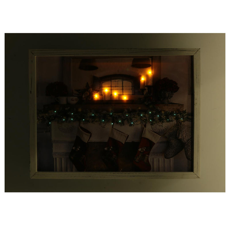 Quadro legno con led camino rettangolare cm 42x32x3-2