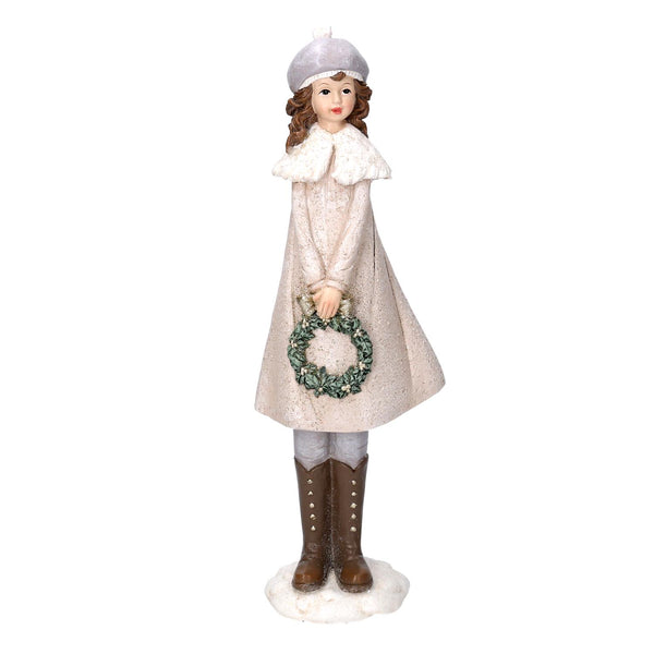 Statua resina bambina con ghirlanda bianco cm 8x12xh31,5 sconto