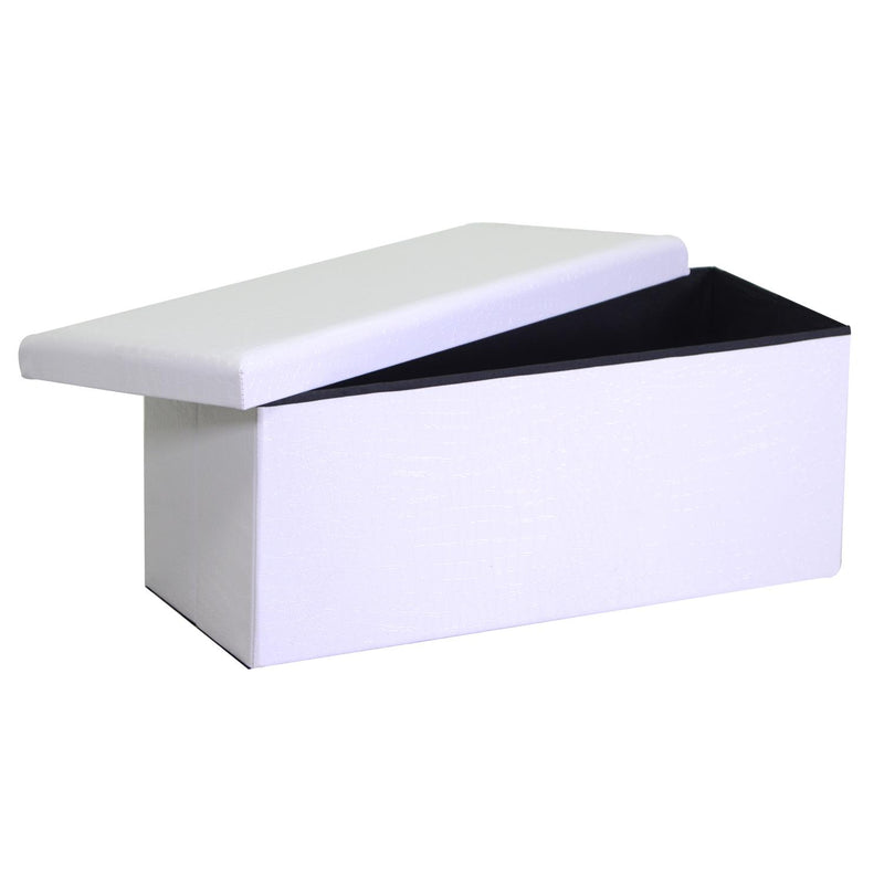 Baule Rettangolare 76x40xh41 cm in Similpelle Bianco-2