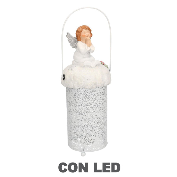 Lanterna metallo resina bianco con led angelo cm Ø11xh28/33 sconto