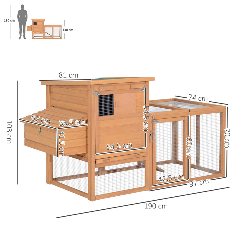 Pollaio Gabbia per Galline da Esterno con Zona di Corsa e Nido in Legno 190x81x103 cm -3