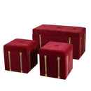 Set Baule e 2 Pouf in MDF e Tessuto Velluto Bordeaux-1