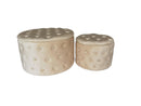 Set 2 Pouf Contenitore Ø50 cm e Ø70 cm in Tessuto Velluto Crema-3