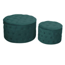 Set 2 Pouf Contenitore Ø50 cm e Ø70 cm in Tessuto Velluto Verde Salvia-3