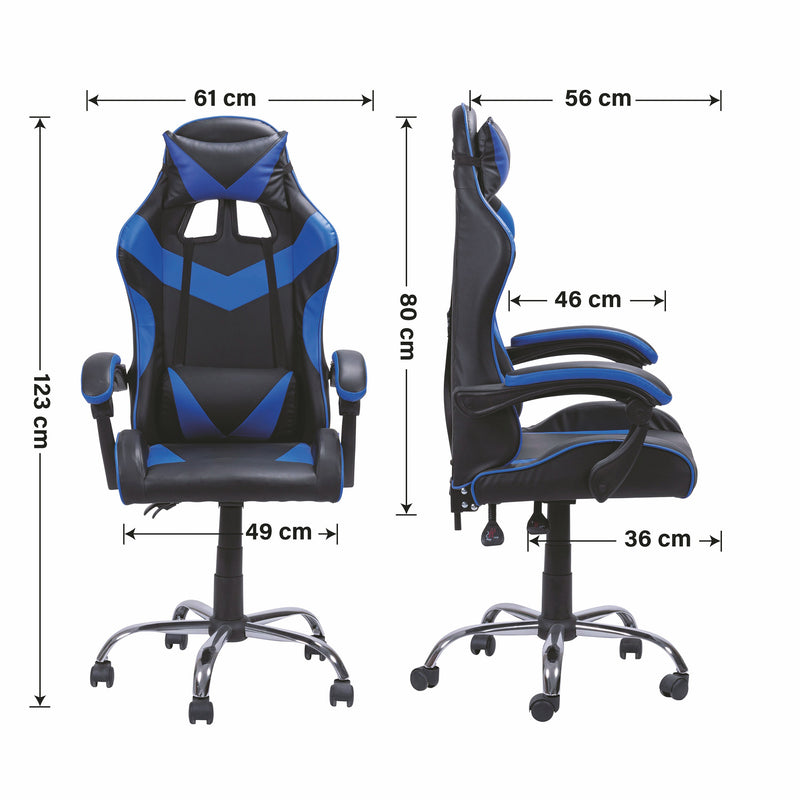 Sedia da Gaming 61x56x123 cm in Similpelle Nera e Blu-10