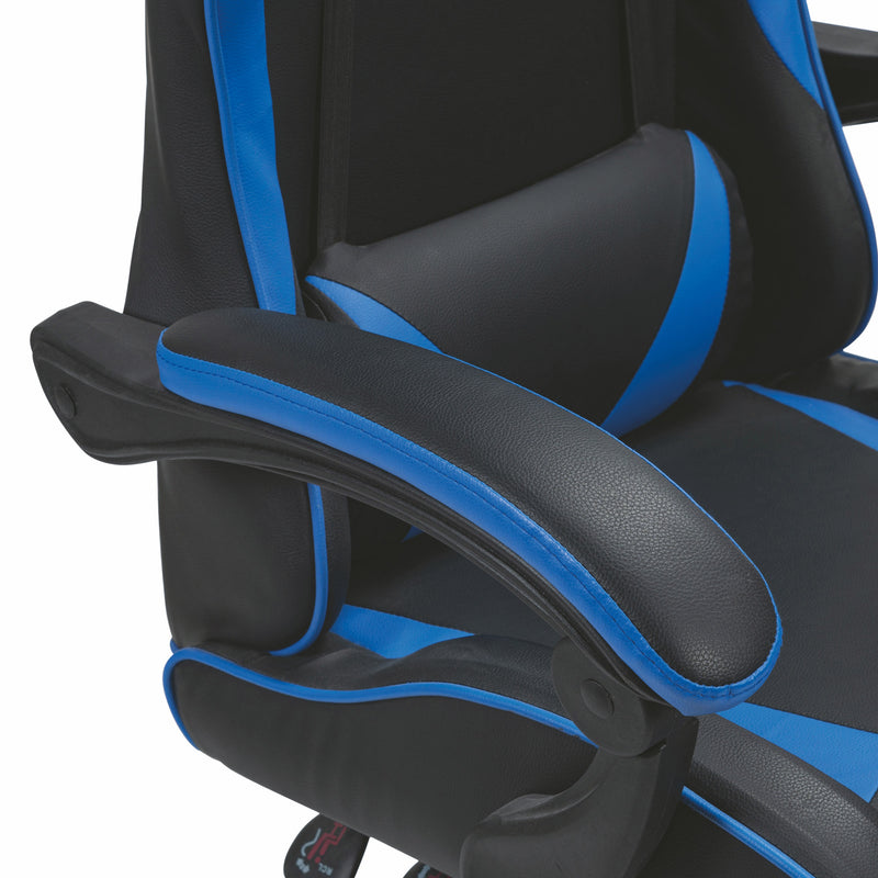 Sedia da Gaming 61x56x123 cm in Similpelle Nera e Blu-7