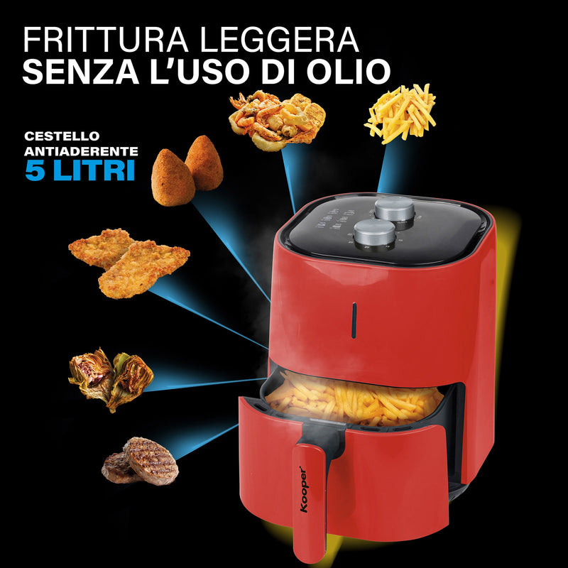 Friggitrice Elettrica ad Aria 1400W 4,8 Litri Kooper Dorè Rossa-7