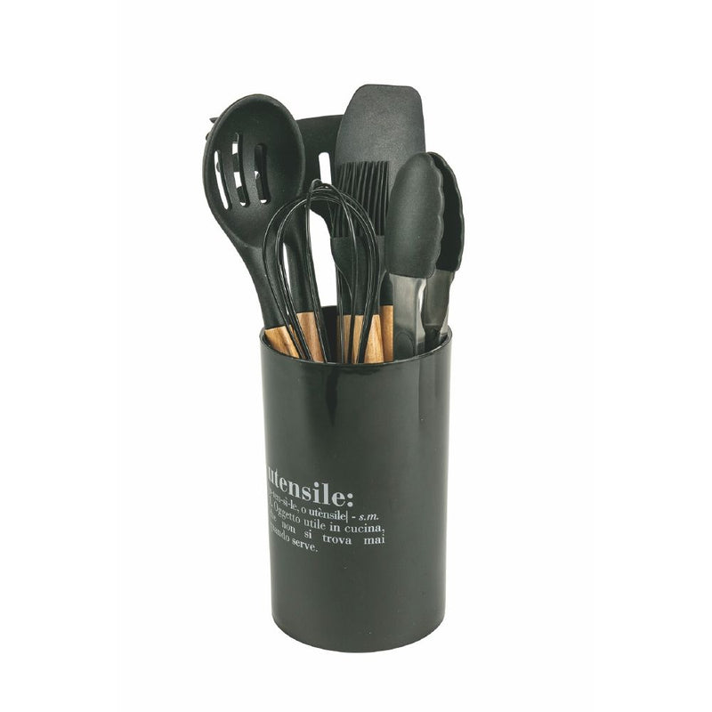 Set Utensili da Cucina 8 Pezzi  in Silicone e Legno Villa D’este Home Tivoli Nero-1