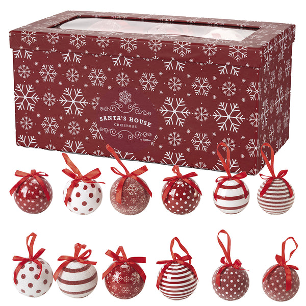 Set mit 14 Weihnachtskugeln Ø7,5 cm in Polyfoam mit Streifen und Tupfen Box sconto